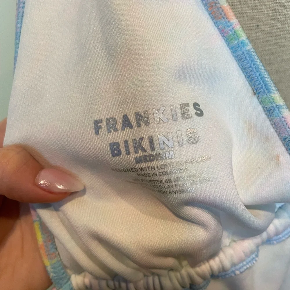 Frankie's Bikinis SET Halter Top and Skirt- Blue and Pink Floral